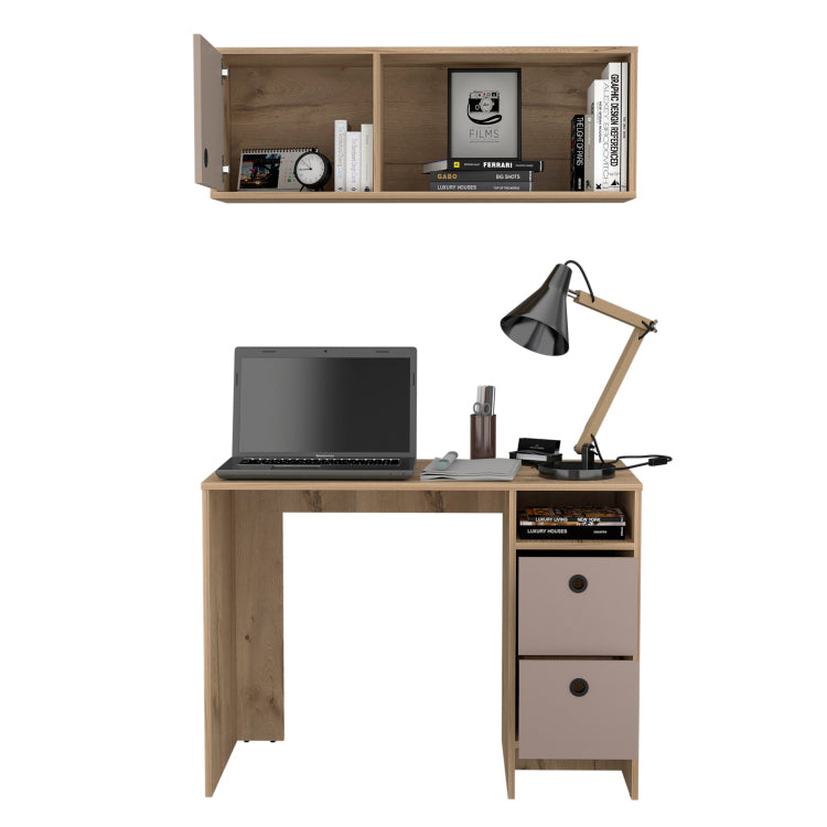 Khali Office Set, Two Shelves, Two Drawers, Wall Cabinet, Single Door Cabinet, Light Oak Taupe