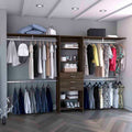 Plego 69"W 118"W Drawers Closet System, Five Shelves, Four Hanging Rods, Three Drawers Dark Walnut