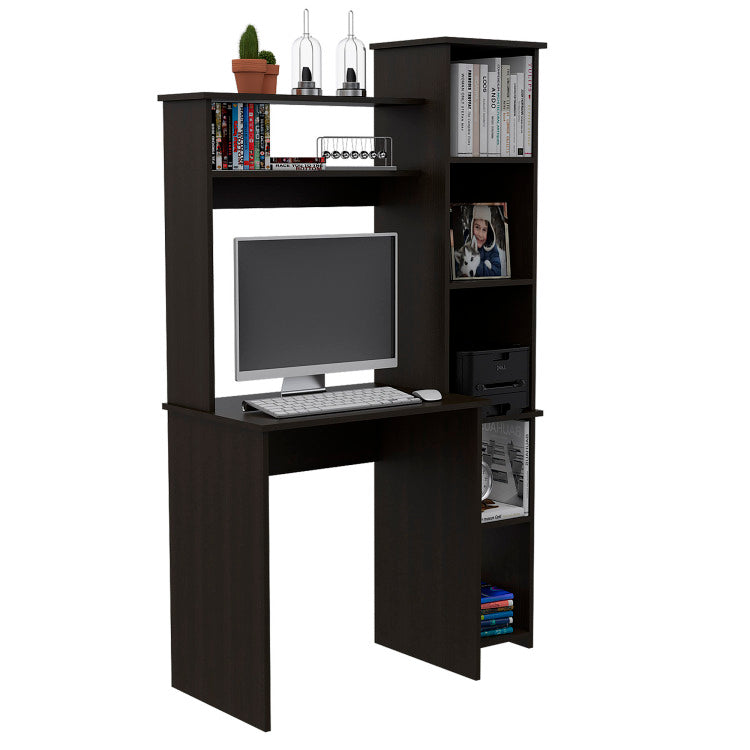 Desk, Five Shelves, Two Superior Shelves, Black