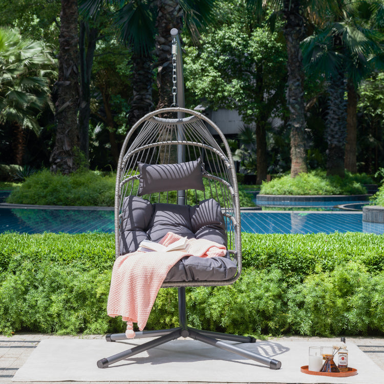 Outdoor Egg Hanging Chair With Stand, Patio Wicker Swing Egg Chair Indoor Swinging Chair Outdoor Hammock Egg Chair