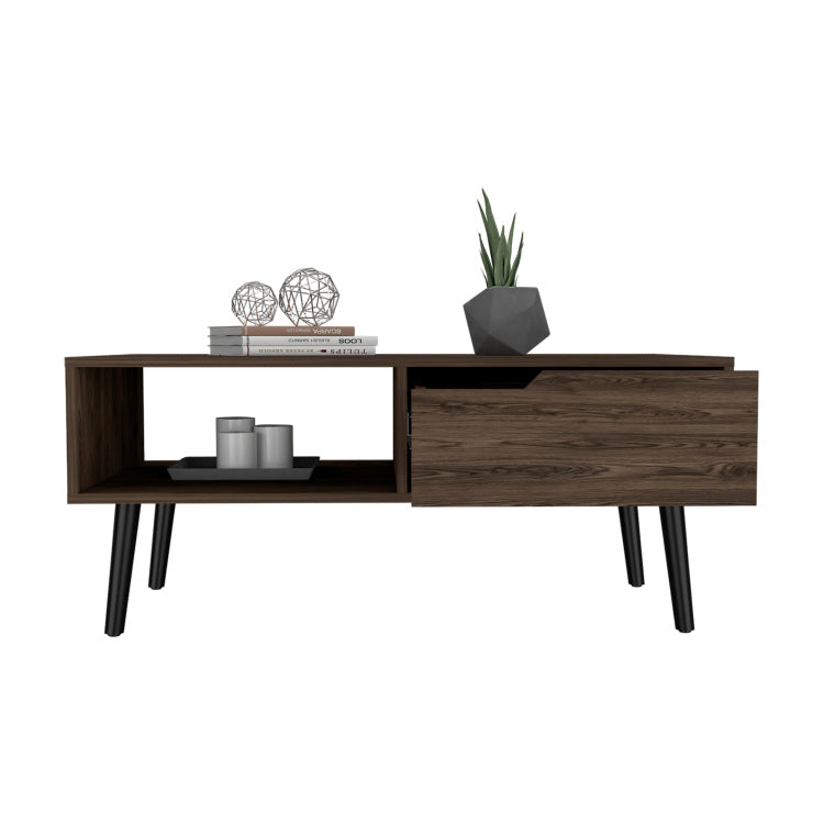 Coffee Table, One Open Shelf, One Drawer, Dark Walnut
