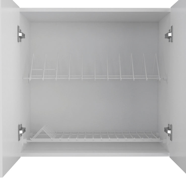 Wall Cabinet 24" H, Four Doors, Two Open Storage Shelves, Two Internal Shelves, Internal Dish And Glass Organizer, White