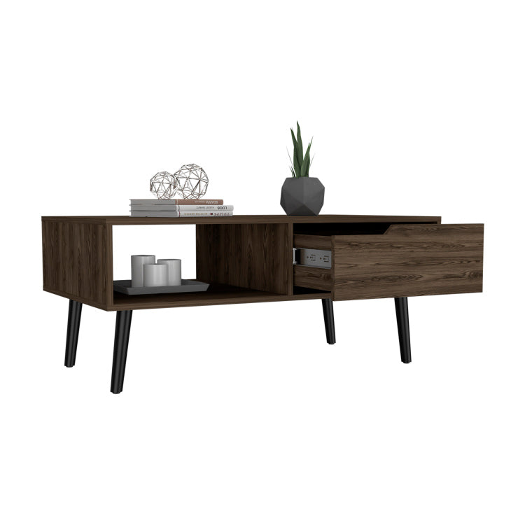 Coffee Table, One Open Shelf, One Drawer, Dark Walnut