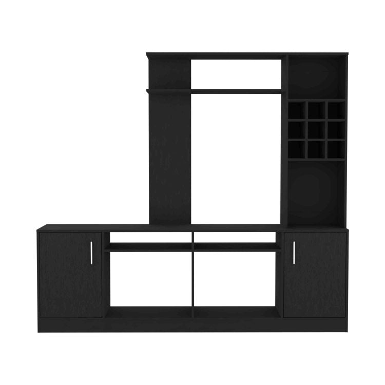 Kava Entertainment Center, Six External Shelves, Double Door Cabinet, Storage Spaces For Tv S Up 37" Black