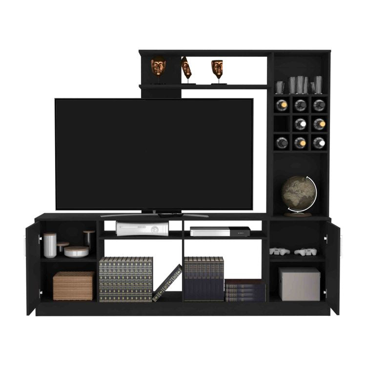 Kava Entertainment Center, Six External Shelves, Double Door Cabinet, Storage Spaces For Tv S Up 37" Black