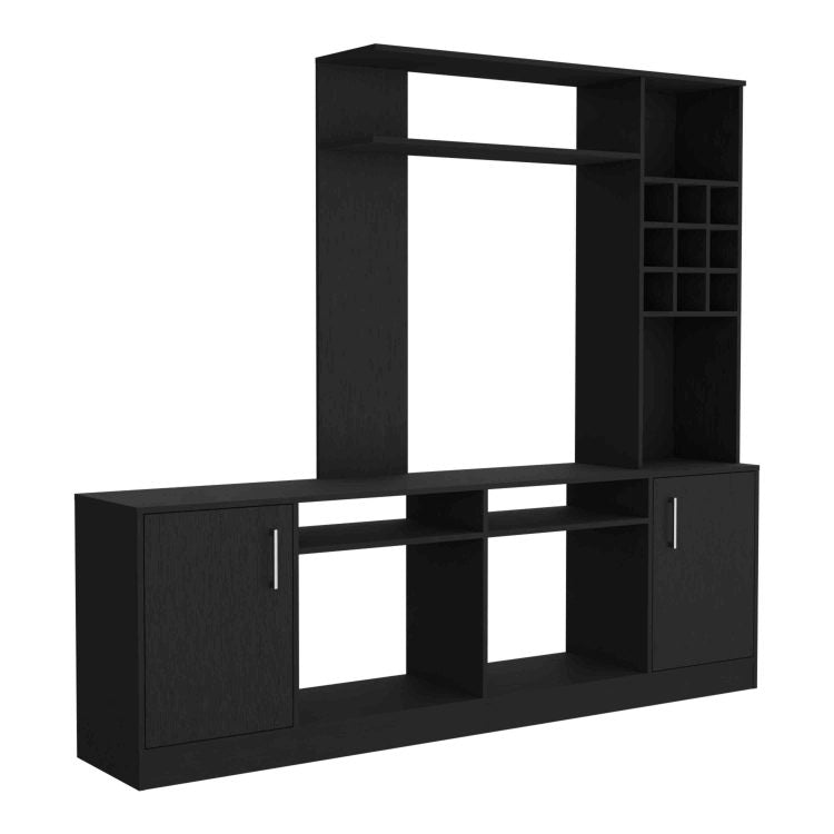 Kava Entertainment Center, Six External Shelves, Double Door Cabinet, Storage Spaces For Tv S Up 37" Black