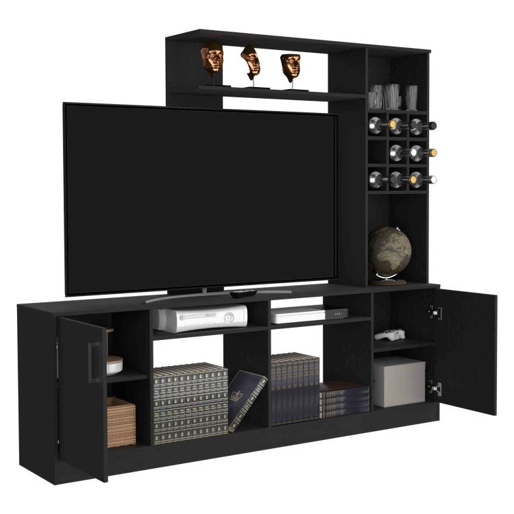Kava Entertainment Center, Six External Shelves, Double Door Cabinet, Storage Spaces For Tv S Up 37" Black