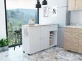 Kitchen Island Cart Victoria, Four Interior Shelves, Six Carters, One Drawer, Double Door Cabinet White Light Oak