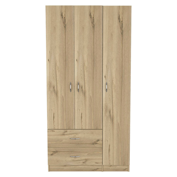 Austral 3 Door Armoire With Drawers, Shelves, And Hanging Rod Light Oak Black