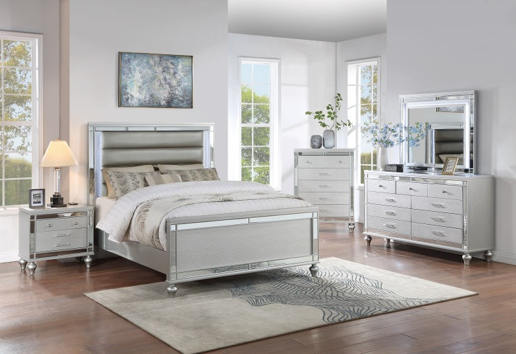Classic Luxury Look Silver 1Pc Nightstand Wooden Bedside Table Drawers W Mirror Glass Panel Bedroom Furniture