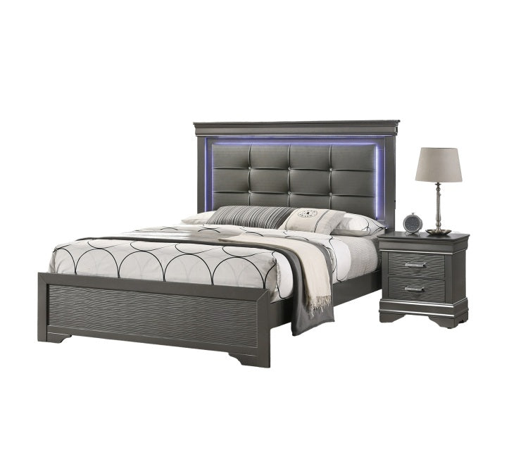 Modern Grey Transitional Wooden Nightstand Bedside Table 2X Drawers Bedroom Furniture