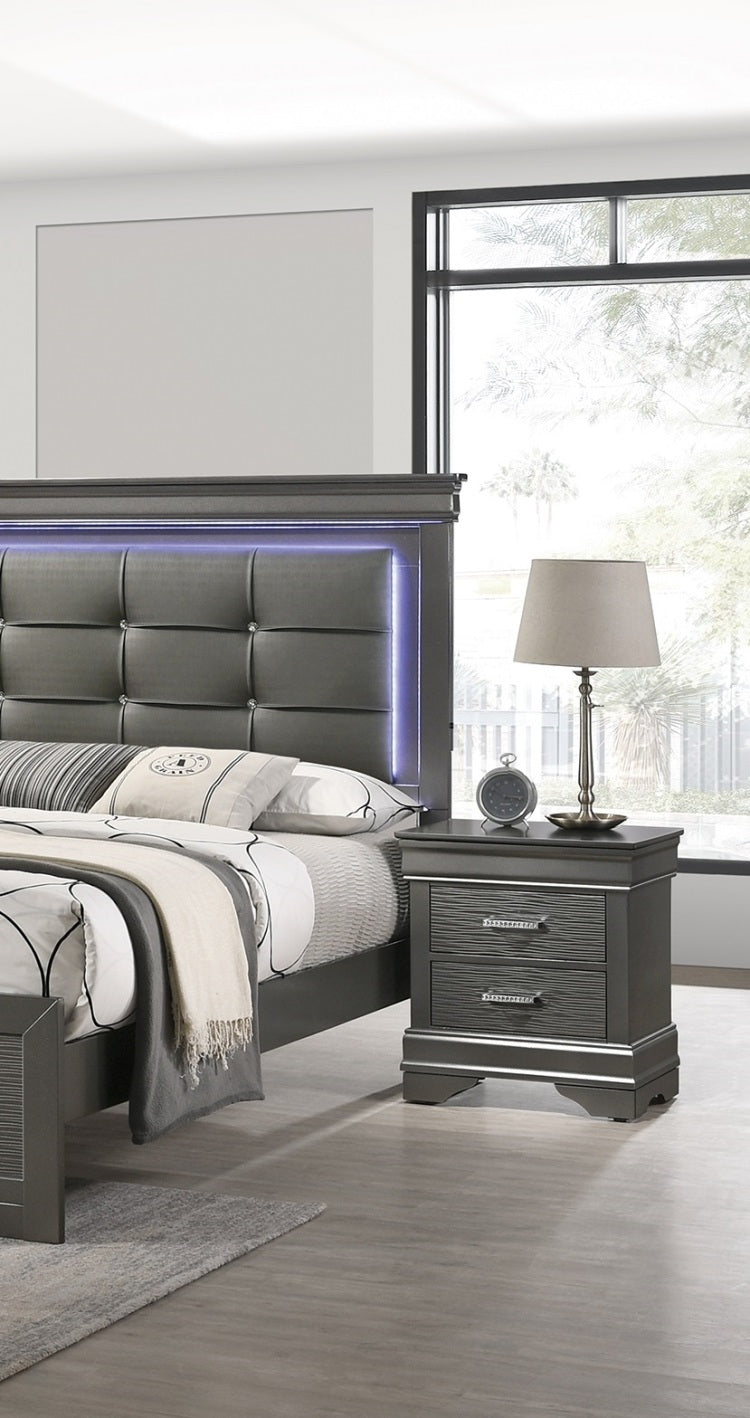 Modern Grey Transitional Wooden Nightstand Bedside Table 2X Drawers Bedroom Furniture