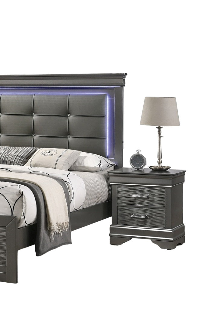 Modern Grey Transitional Wooden Nightstand Bedside Table 2X Drawers Bedroom Furniture