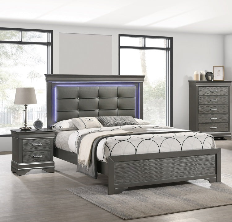 Modern Grey Transitional Wooden Nightstand Bedside Table 2X Drawers Bedroom Furniture