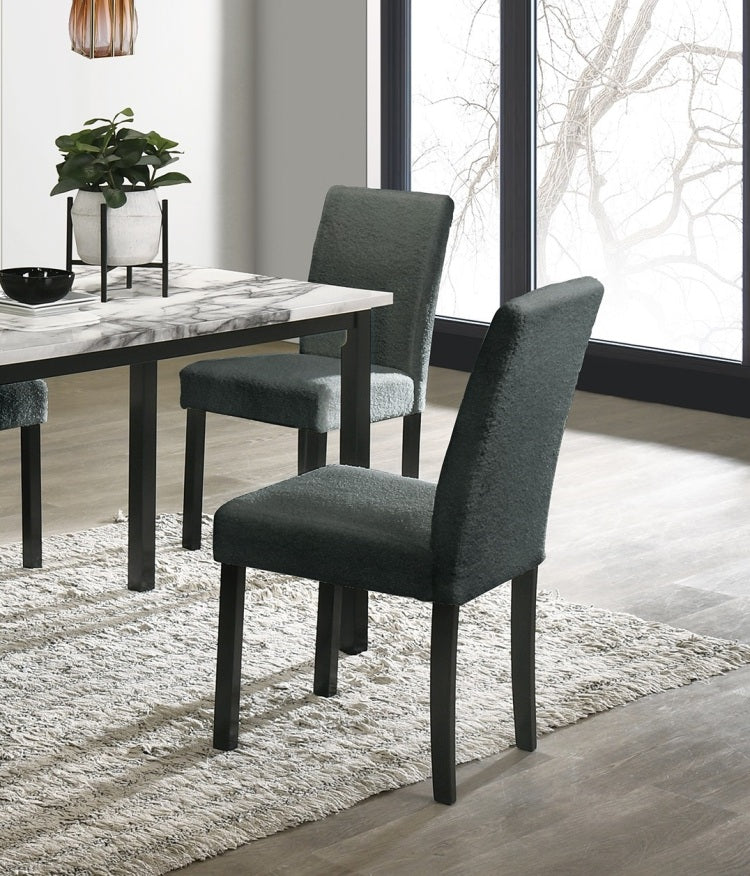 Charcoal Finish Wool Fabric Chairs Faux Marble Top Table 5Pc Dining Set Kitchen Dinette Cushions Upholstered 4X Chairs Dining Room