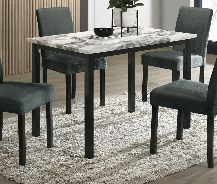 Charcoal Finish Wool Fabric Chairs Faux Marble Top Table 5Pc Dining Set Kitchen Dinette Cushions Upholstered 4X Chairs Dining Room