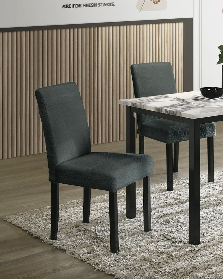 Charcoal Finish Wool Fabric Chairs Faux Marble Top Table 5Pc Dining Set Kitchen Dinette Cushions Upholstered 4X Chairs Dining Room