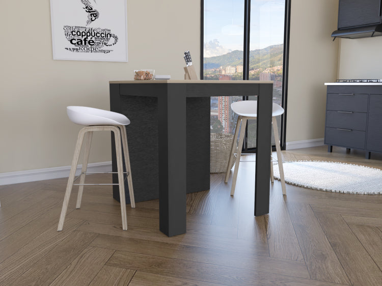 Tanna Kitchen Counter Dining Table ,Two Legs, Three Side Shelves Black Pine