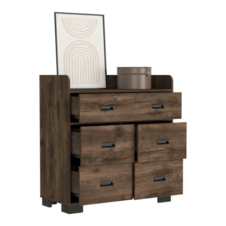 Alyn Dresser, Four Legs, Four Drawers, One Double Drawer, Superior Top Dark Brown