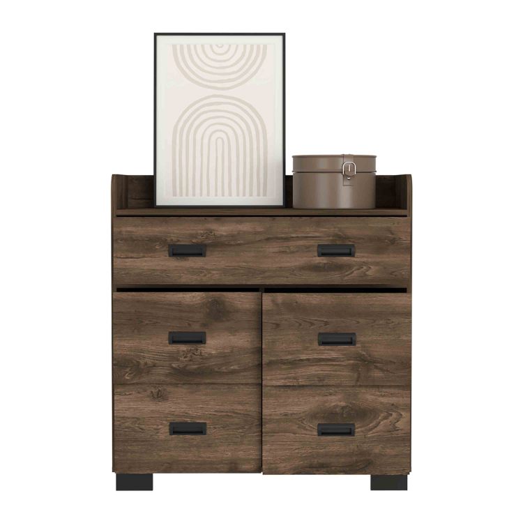 Alyn Dresser, Four Legs, Four Drawers, One Double Drawer, Superior Top Dark Brown