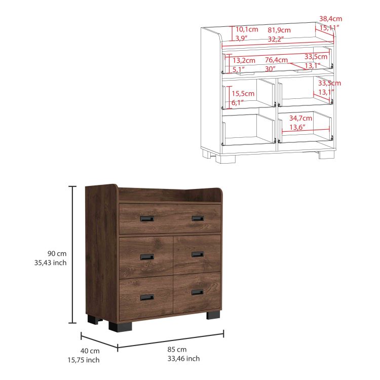 Alyn Dresser, Four Legs, Four Drawers, One Double Drawer, Superior Top Dark Brown