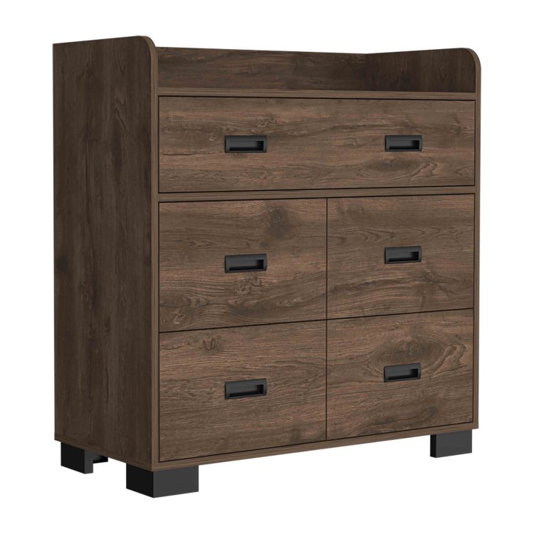 Alyn Dresser, Four Legs, Four Drawers, One Double Drawer, Superior Top Dark Brown