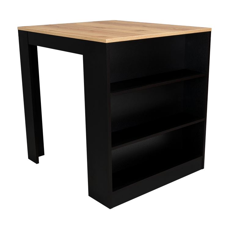 Tanna Kitchen Counter Dining Table ,Two Legs, Three Side Shelves Black Pine