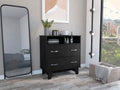 Portanova Two Drawer Dresser, Two Open Shelves, Superior Top, Four Legs Black