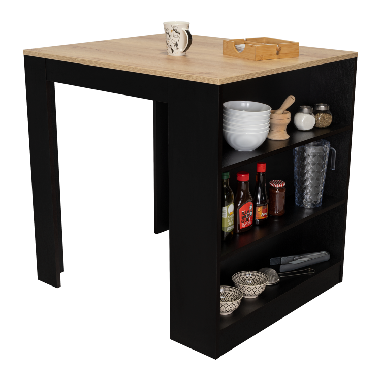 Tanna Kitchen Counter Dining Table ,Two Legs, Three Side Shelves Black Pine