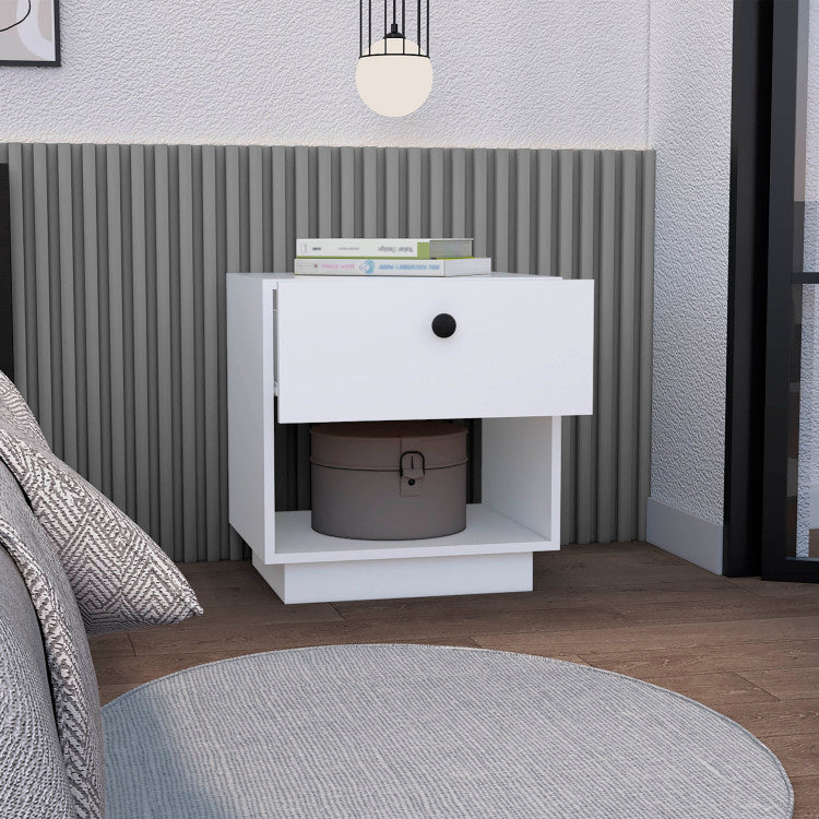 Paris 1 Drawer Nightstand , End Table, Side Table Open Lower Shelf White