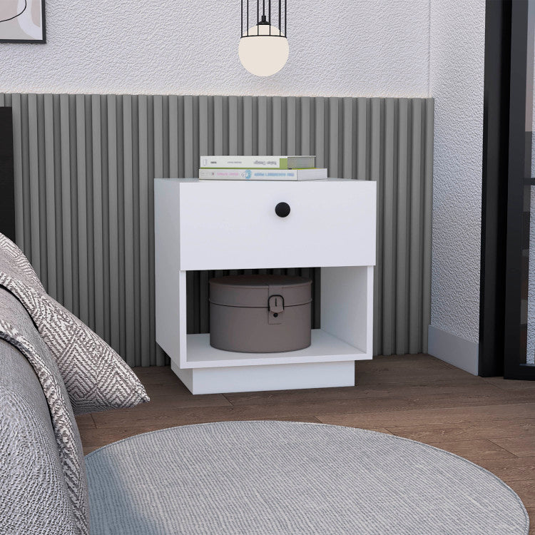Paris 1 Drawer Nightstand , End Table, Side Table Open Lower Shelf White