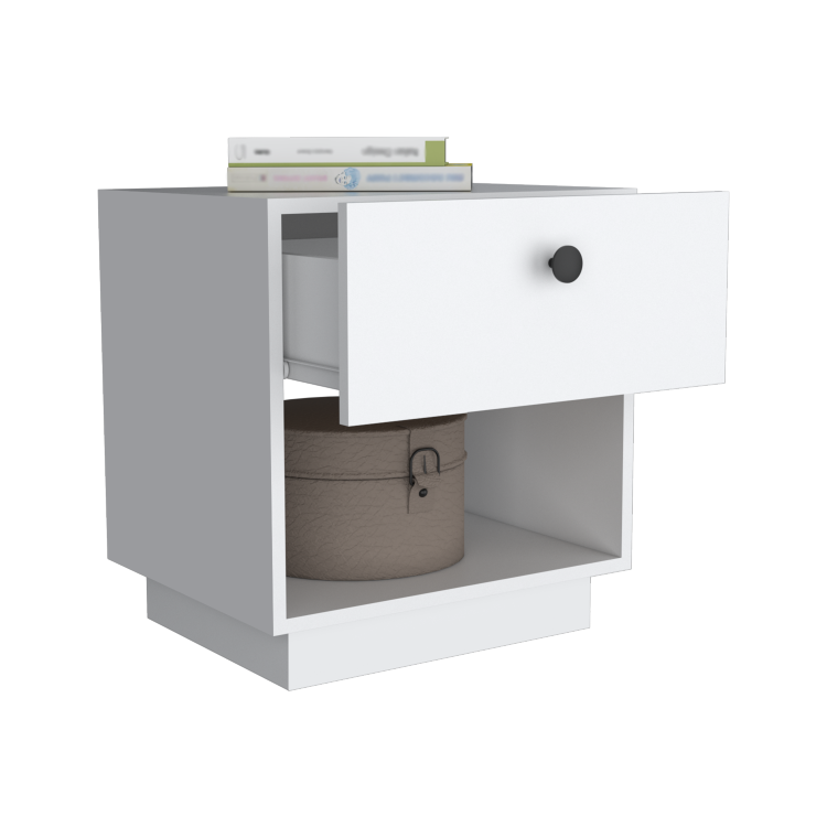 Paris 1 Drawer Nightstand , End Table, Side Table Open Lower Shelf White