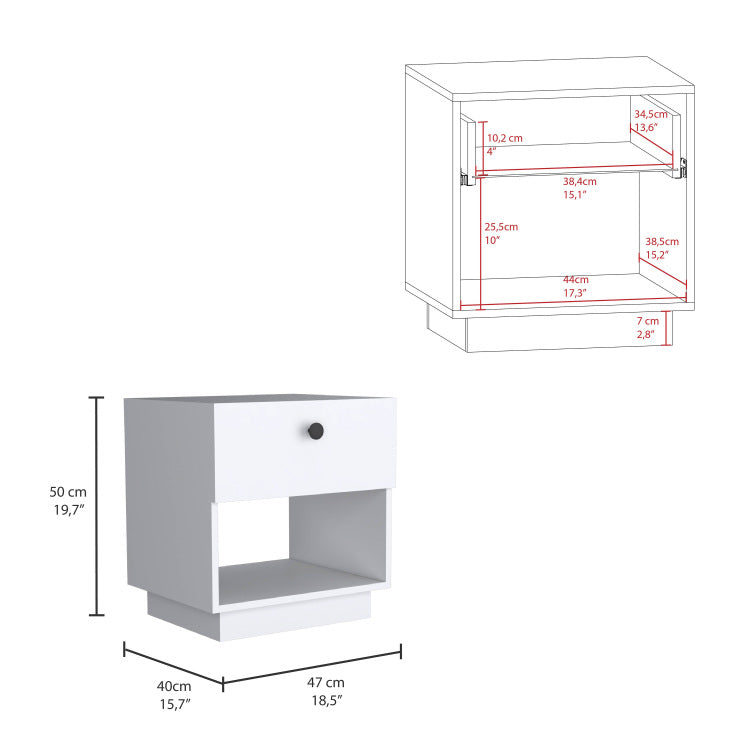 Paris 1 Drawer Nightstand , End Table, Side Table Open Lower Shelf White