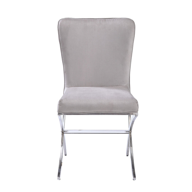 Beige And Chrome Side Chairs With Metal X Shape Legs Set Of 2