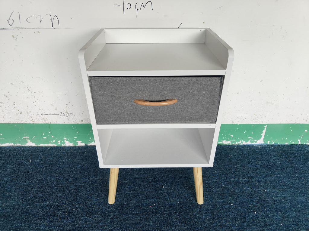 Nightstand With Collapsible Fabric Drawer, 2 Tier Storage End Table, Wood Side Table With Storage Cabinet For Kids, Adults White