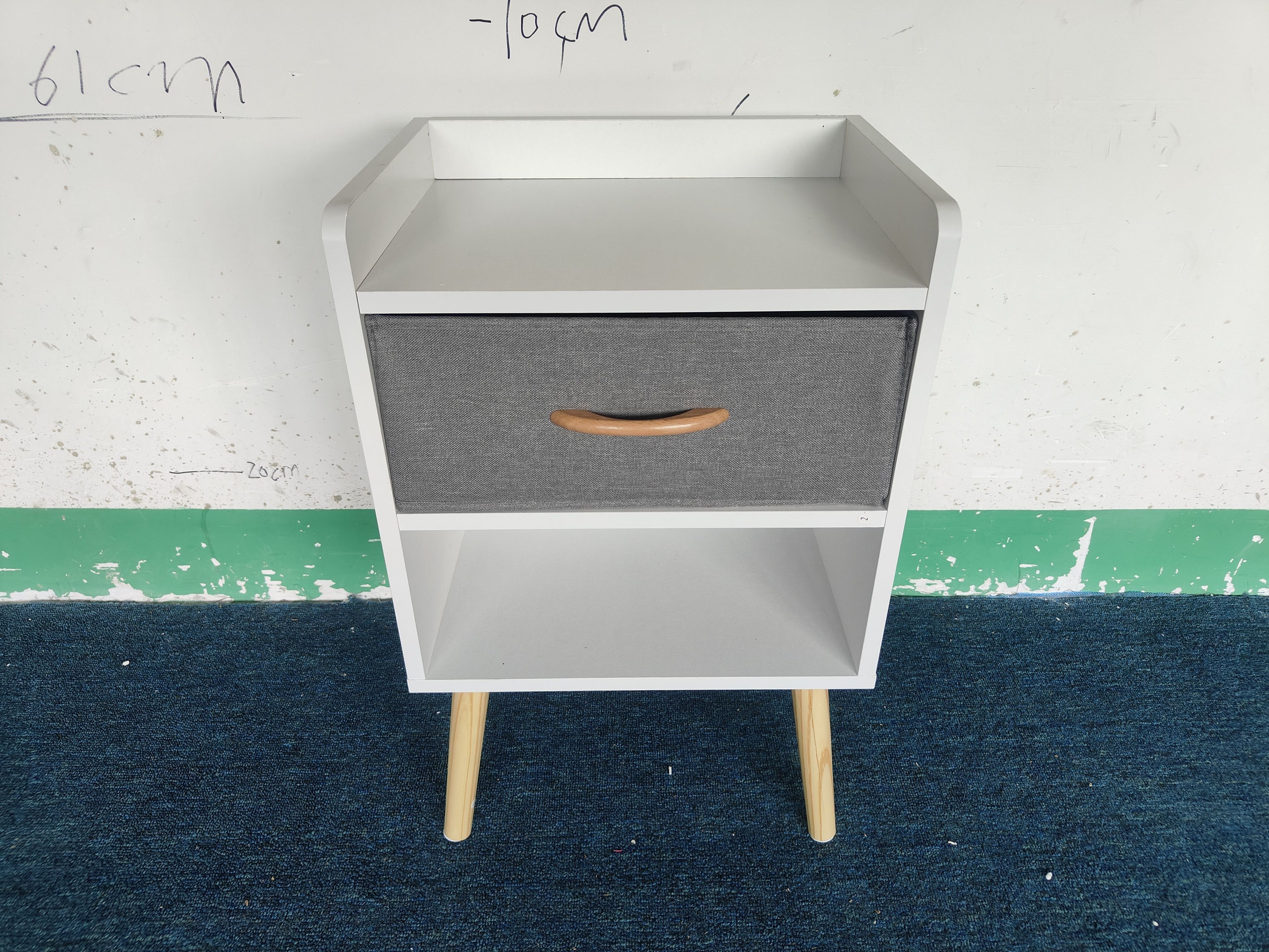 Nightstand With Collapsible Fabric Drawer, 2 Tier Storage End Table, Wood Side Table With Storage Cabinet For Kids, Adults White
