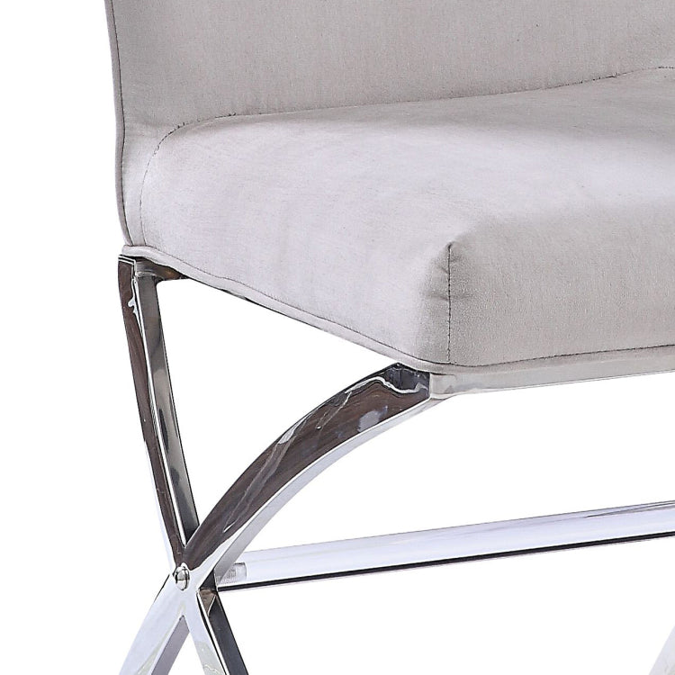 Beige And Chrome Side Chairs With Metal X Shape Legs Set Of 2