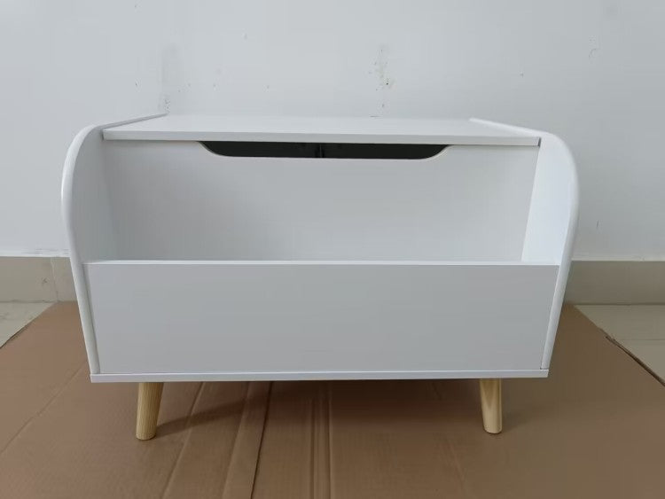 Wooden Toy Box, Kids Toy Storage Organizer With Front Bookshelf, Flip Top Lid, Safety Hinge, Boys Girls Toy Chest Bench For Playroom Kids Room Organization White
