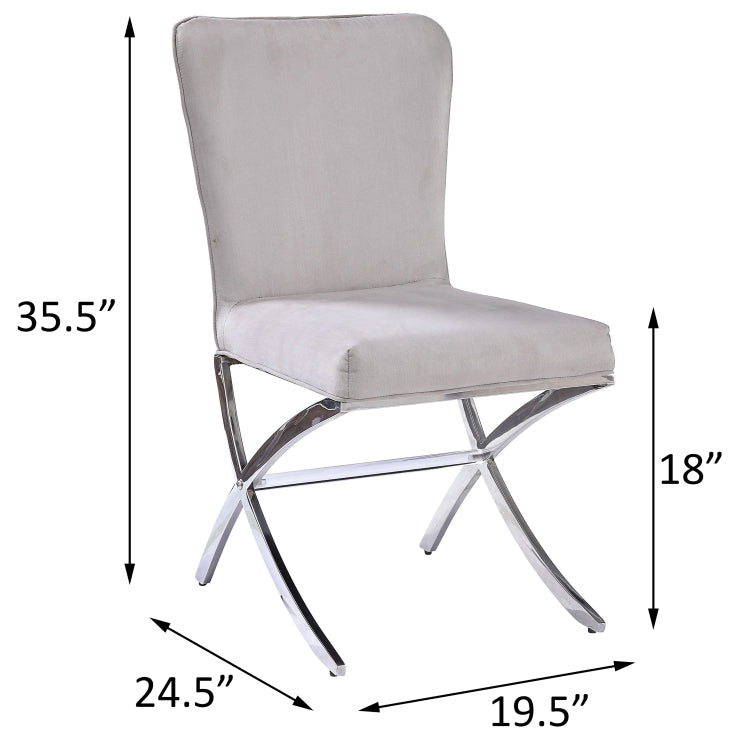 Beige And Chrome Side Chairs With Metal X Shape Legs Set Of 2