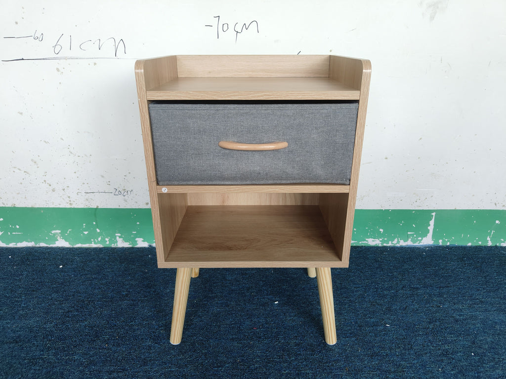 Nightstand With Collapsible Fabric Drawer, 2 Tier Storage End Table, Wood Side Table With Storage Cabinet Or Kids, Adults Oak