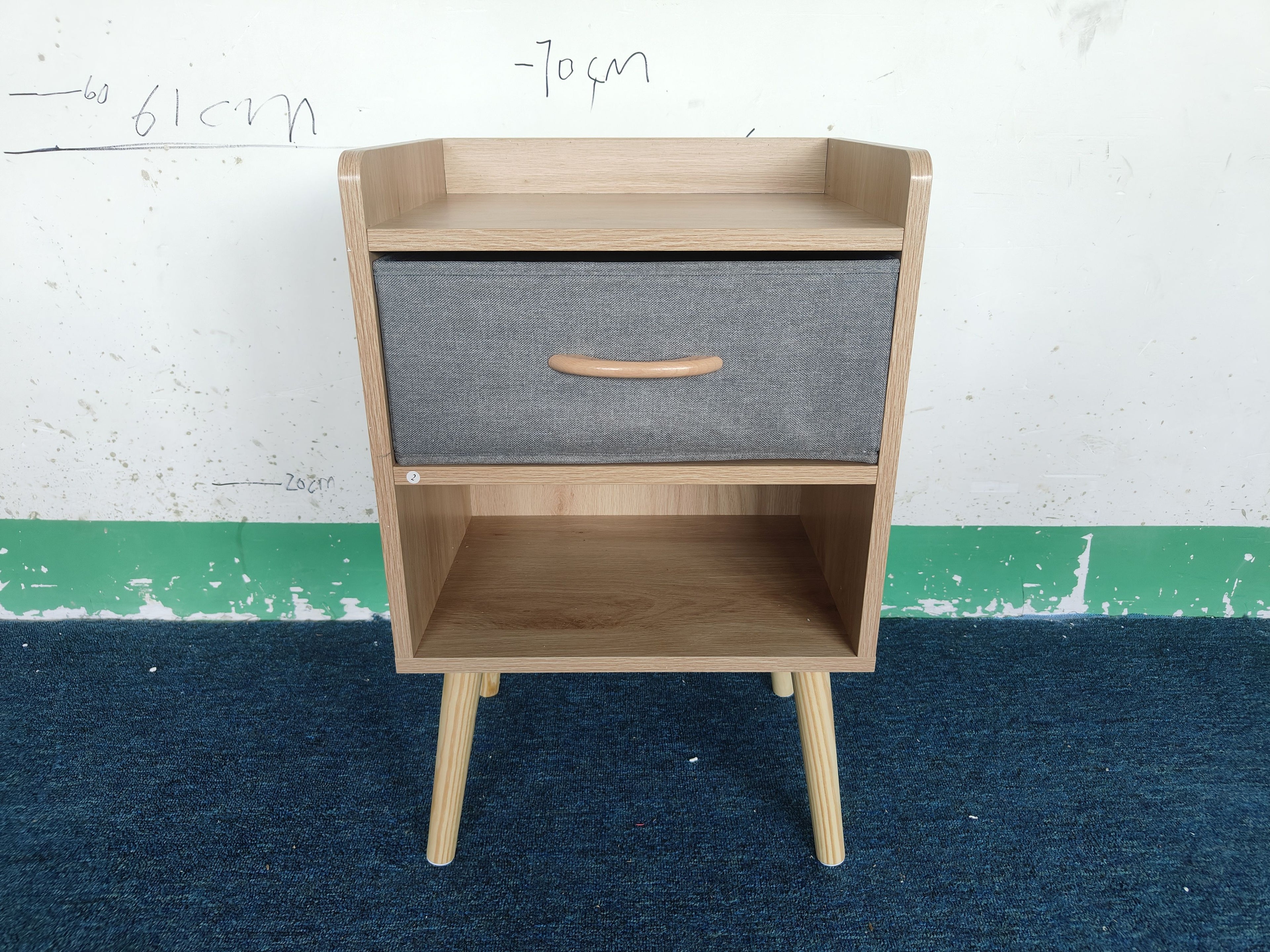 Nightstand With Collapsible Fabric Drawer, 2 Tier Storage End Table, Wood Side Table With Storage Cabinet Or Kids, Adults Oak
