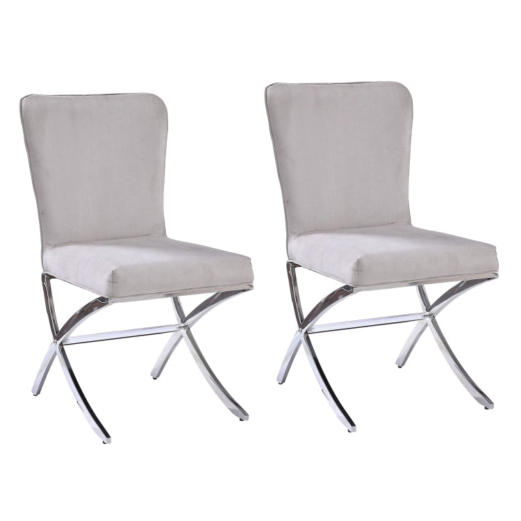 Beige And Chrome Side Chairs With Metal X Shape Legs Set Of 2