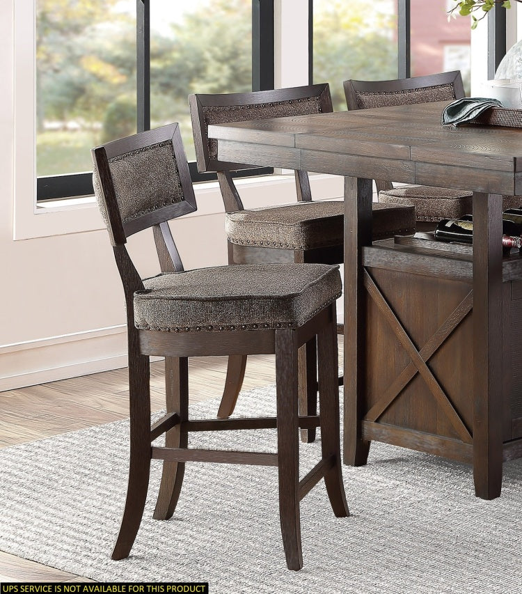 Rustic Aesthetic Dark Cherry Finish Counter Height Chair Set Of 2 Wood Framed Nailhead Trim Fabric Upholstered Seat Kitchen Dining Room Furniture