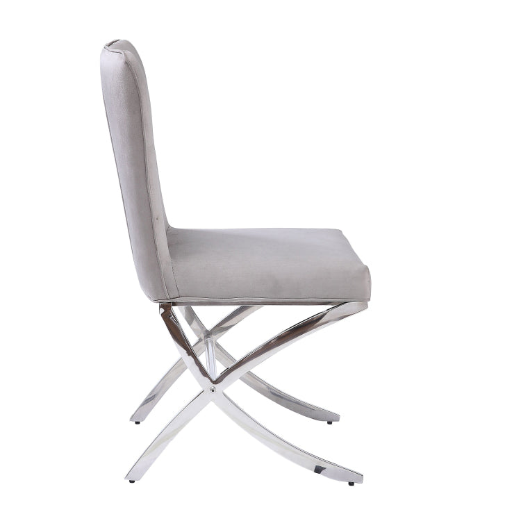 Beige And Chrome Side Chairs With Metal X Shape Legs Set Of 2