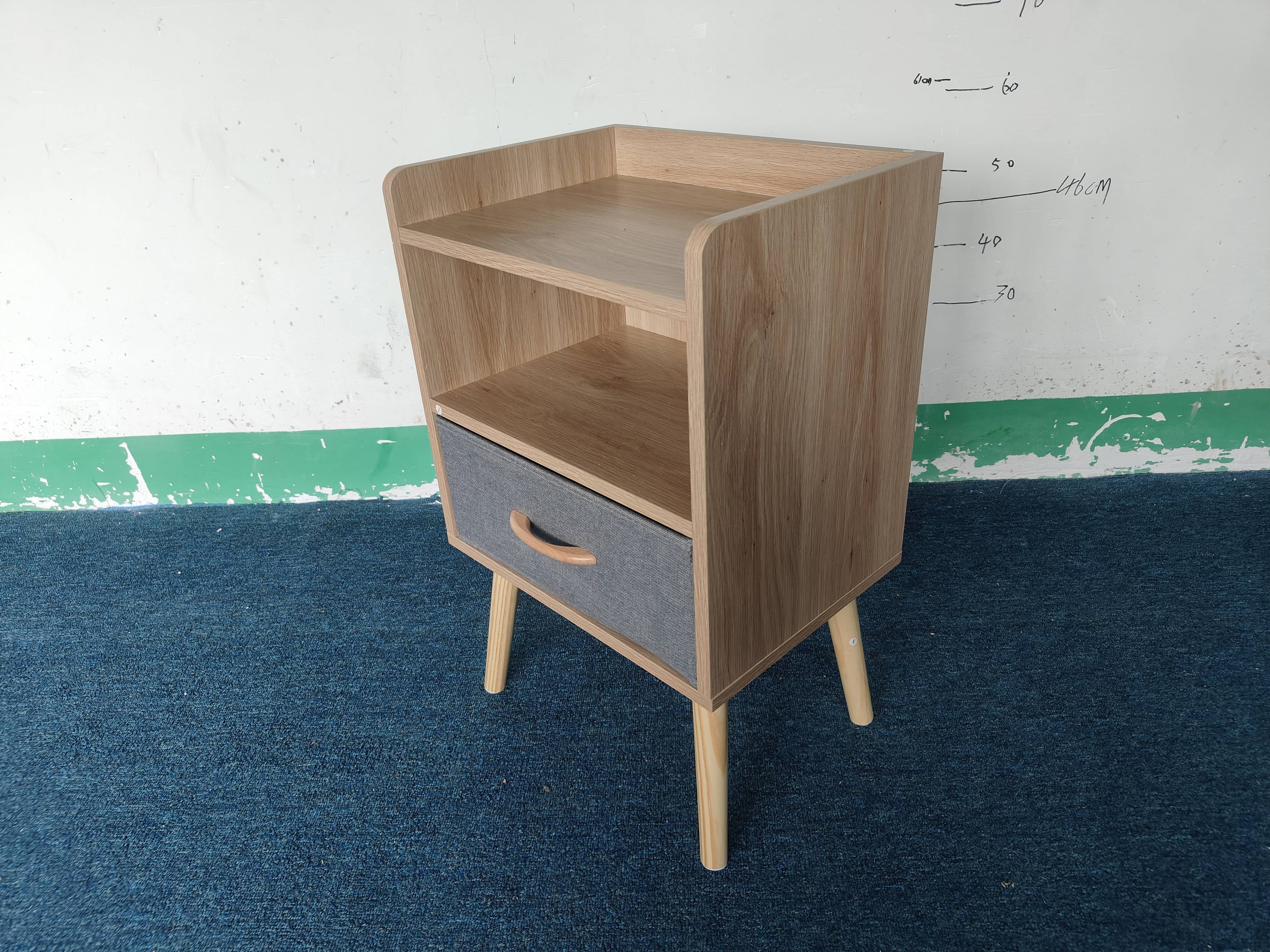 Nightstand With Collapsible Fabric Drawer, 2 Tier Storage End Table, Wood Side Table With Storage Cabinet Or Kids, Adults Oak