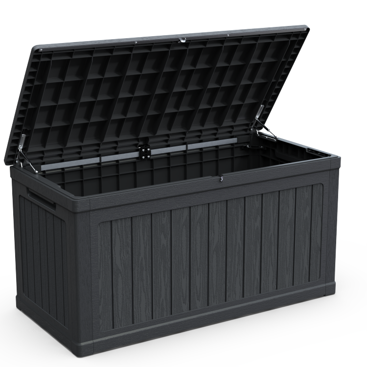 230 Gallon Large Outdoor Storage Xxl Deck Box For Patio Furniture, Outdoor Cushions, Garden Tools And Sports Pools Equipment, Waterproof Resin, Lockable, Black