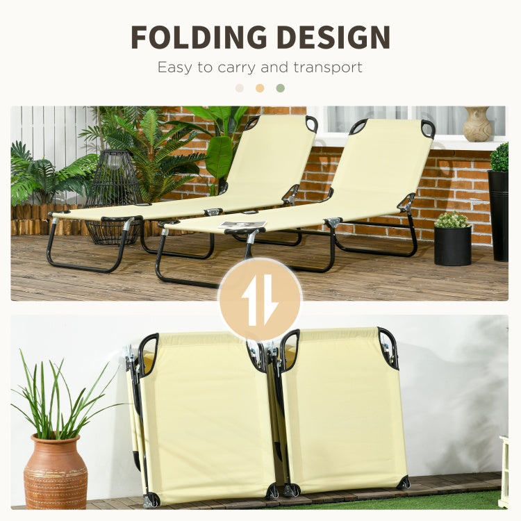 Outsunny 2 Piece Folding Chaise Lounge Pool Chairs, Outdoor Sun Tanning Chairs With 5 Level Reclining Back, Steel Frame For Beach, Yard, Patio, Beige