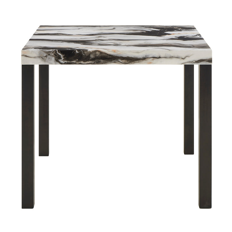 1Pc Counter Height Dining Table Square Striking Faux Marble Top Sleek Black Finished Legs Bold Contrast Wooden Dining Room Furniture Contemporary Modern White Brown