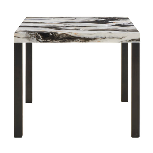 1Pc Counter Height Dining Table Square Striking Faux Marble Top Sleek Black Finished Legs Bold Contrast Wooden Dining Room Furniture Contemporary Modern White Brown