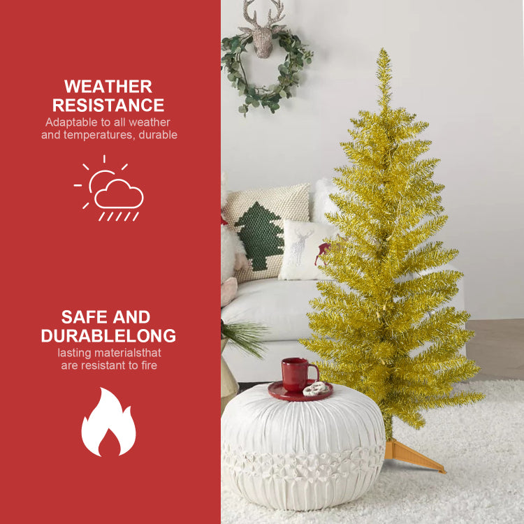 4Ft Gold Christmas Tree With 50 Ul Lights, 122 Pvc Tips Prelit Artificial Holiday Tree For Indoor Decoration, Small Space, Tabletop, Apartment, Or Office